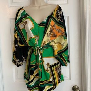 Green Black Chain Print Romper